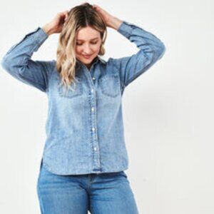 Quince Distressed Denim Shirt, Women's Size M